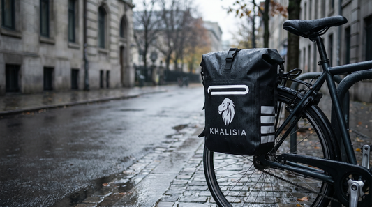 Wasserdichte KHALISIA Fahrradtasche am Gepäckträger bei Regen