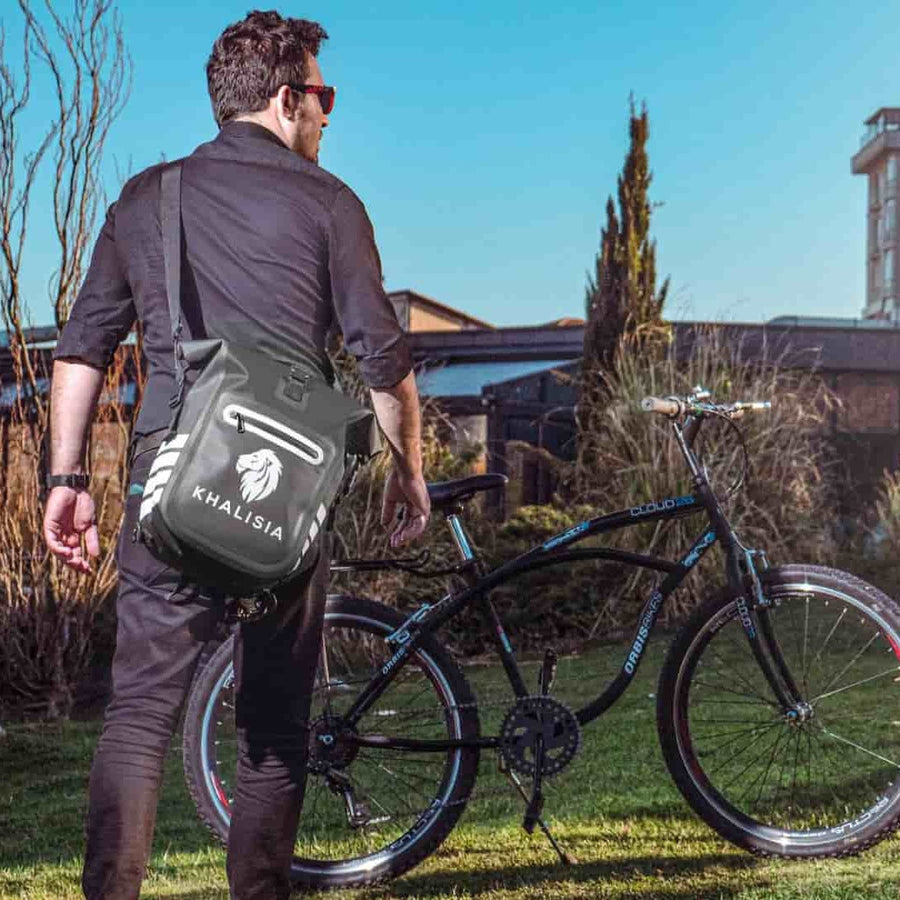 KHALISIA SpeedBag wasserdichte Fahrradtasche in Schwarz, auch als Rucksack tragbar