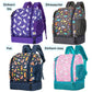Ein professionelles Produktbild, das die vier verfügbaren Varianten des Kinderrucksacks nebeneinander präsentiert. Zu sehen sind das mystische lila Einhorn mit Sternen, der abenteuerliche graue Dinosaurier, der schlaue blaue Fuchs und das sanfte rosa Einhorn. Alle Rucksäcke sind frontal abgebildet und zeigen ihre individuellen, kinderfreundlichen Motive sowie die hochwertigen Tragegriffe. Die Übersicht verdeutlicht die farbenfrohe Auswahl für Jungen und Mädchen, perfekt geeignet für den Kindergarten oder di