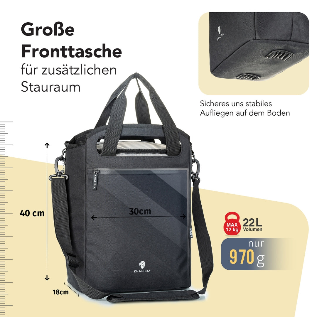 Nachhaltiger Einkauf mit der KHALISIA Thermo Shopper Fahrradtasche