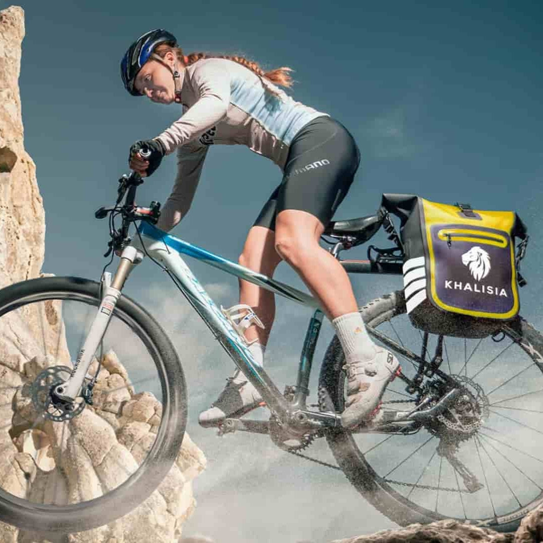 Gelbe KHALISIA SpeedBag Fahrradtasche für bessere Sichtbarkeit im Straßenverkehr