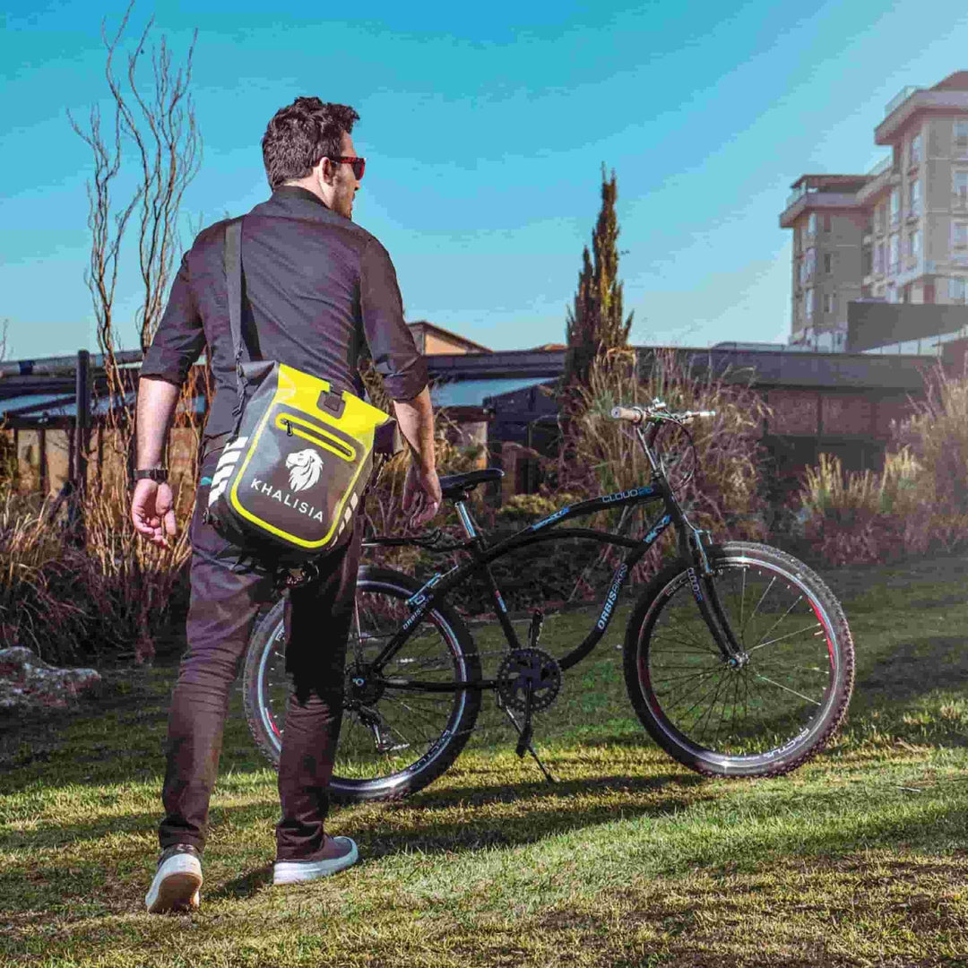 Gelbe Fahrradtasche für bessere Sichtbarkeit im Straßenverkehr