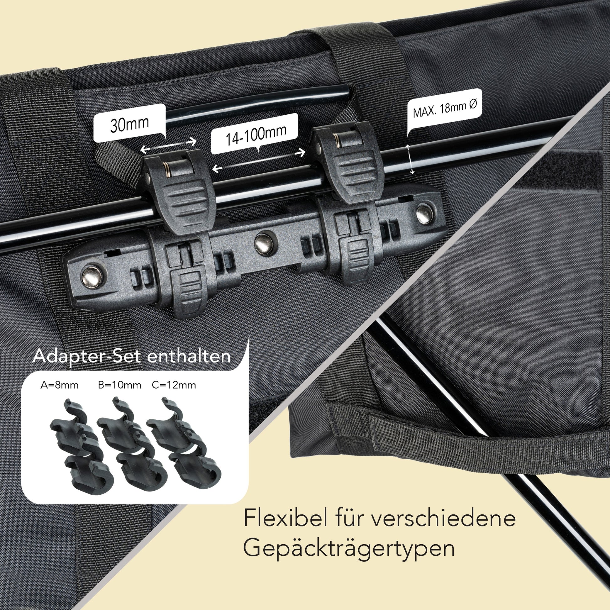 khalisia fahrradtasche KHALISIA Roll-Up Shopper – Faltbare Fahrrad Gepäckträger-Tasche 22L