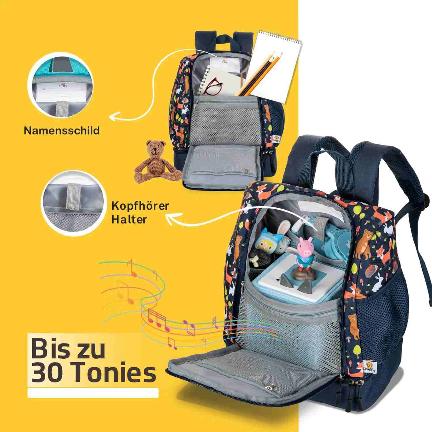 Der Kinderrucksack zeigt im Bild seine praktischen Funktionen wie das geräumige Hauptfach, das isolierte Lunchbox-Fach für kühl und frisch gehaltene Snacks sowie die kinderfreundliche, alltagstaugliche Aufteilung.