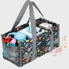 Graue Transporttasche mit coolem Dinosaurier-Motiv für die Toniebox; robuste und gepolsterte Tragetasche, perfekt für kleine Dino-Fans und den sicheren Transport auf Reisen.