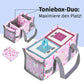 Kompakte rosa Transporttasche mit Einhorn-Motiv für die Toniebox; der robuste Tragegriff ermöglicht einen sicheren Transport der Hörspielbox und des Zubehörs.